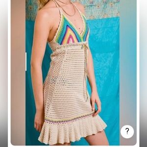 Free People Cream and Multicolor Crochet Backless Dress